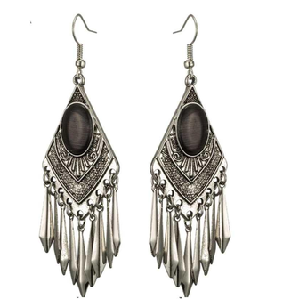 Black Cat's Eye Stone Boho Dangle Earrings