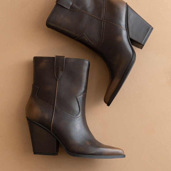 The Brooks | Coffee Two Toned Western Bootie-gallery-37488332931249