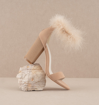 The Sasha | Nude Feathered ankle block heel