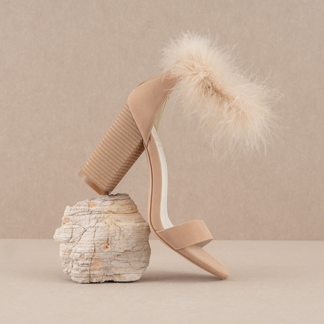 The Sasha | Nude Feathered ankle block heel-gallery-36971127701681