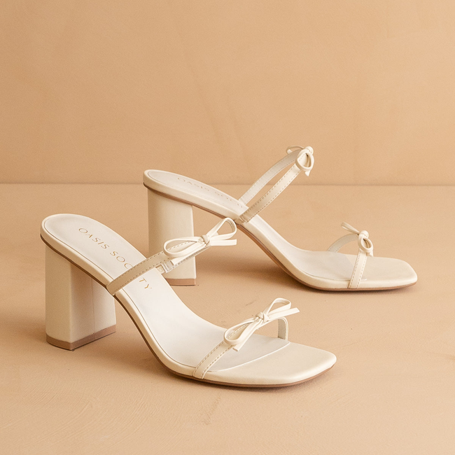 The Wendy | Beige Double Strap Bow Heels-gallery-38145280704689