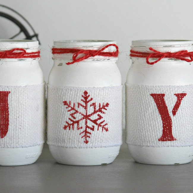 Rustic Christmas Table Centerpiece JOY - White and Red JOY Table Decor-gallery-23226050759