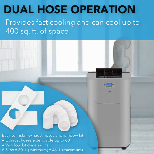 Whynter Elite Dual Hose Digital Portable Air Conditioner Dehumidifier, 400 sq ft Efficiency ARC-122D-gallery-46535400292600