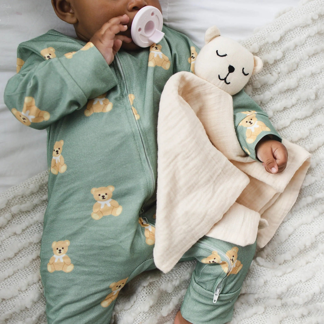 100% Muslin Cotton Comfort Blanket (Lovey) – Oat, Cream & Mint-gallery-47380150255849