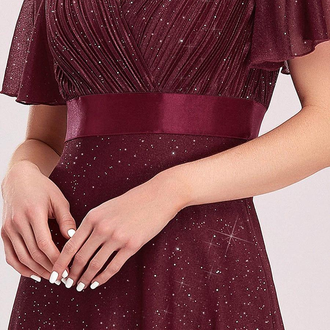 ever LIORÉ|Sparkling Short Sleeve V-Neck Ribbon Waist A-Line Evening Dress-gallery-32648732246090