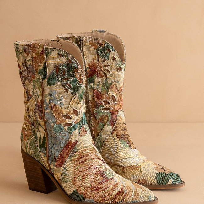 The Sorrel | Vintage Floral Print Western Bootie-gallery-37488357507249