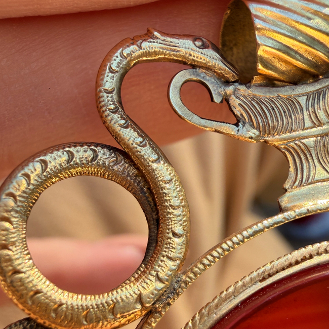 Antique yellow 18K swiveling double snake with urn carnelian pendant-gallery-57079930880315