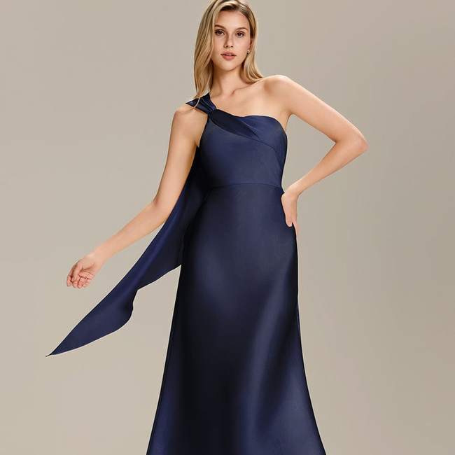Satin One-Shoulder Midi Wedding Guest Dress-gallery-33725171171402
