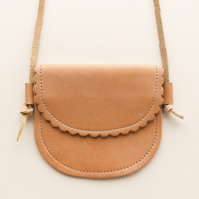 Scalloped Leather Crossbody Kid's Purse in Caramel-gallery-48586545692992