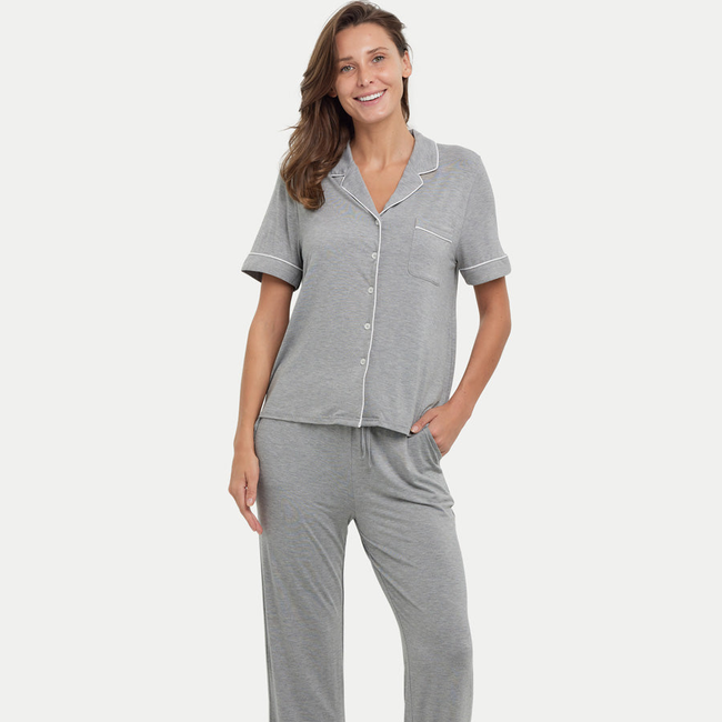 Short Sleeve Bamboo Pajama Set with Pants-gallery-41439019303152