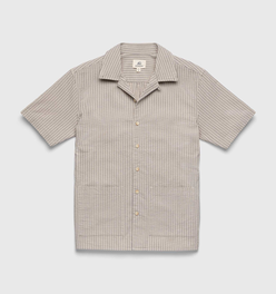 Nate Crinkle Stripe Cabana Shirt- Chinchilla