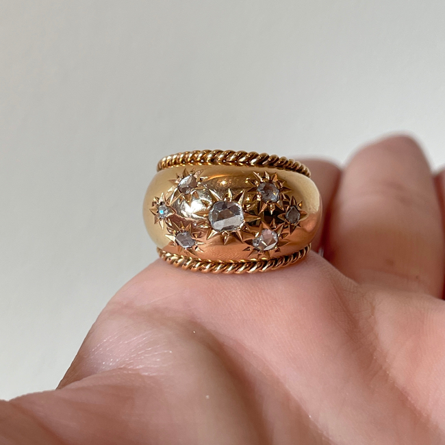 Antique French rosy yellow 18K approx .4 ctw star set rose cut diamond ring, size 4.25-gallery-52134015795515