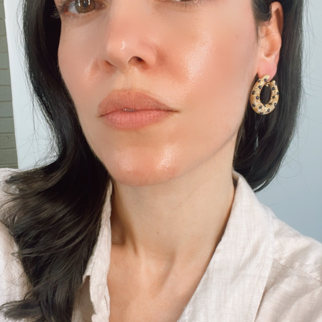 Vintage 18K textured bypass hoops with 3ctw cabochon sapphires and .75 ctw diamonds-gallery-55344662905147