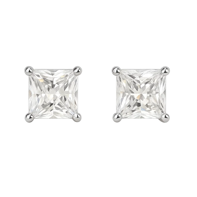 Half Carat Princess Cut Cubic Zirconia Stud Earrings-gallery-31395584933946