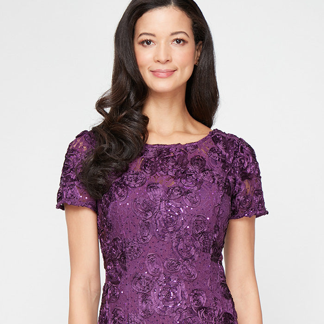 Petite Evelyn Rosette Lace Long Gown-gallery-42887277707520