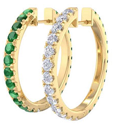Turnabout.Jewelry™ 2 CTTW Gemstone and Diamond Hoop Earrings In 14K Gold