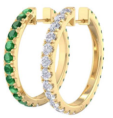 Turnabout.Jewelry™ 2 CTTW Gemstone and Diamond Hoop Earrings In 14K Gold