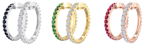 Turnabout.Jewelry™ 2 CTTW Gemstone and Diamond Hoop Earrings In 14K Gold