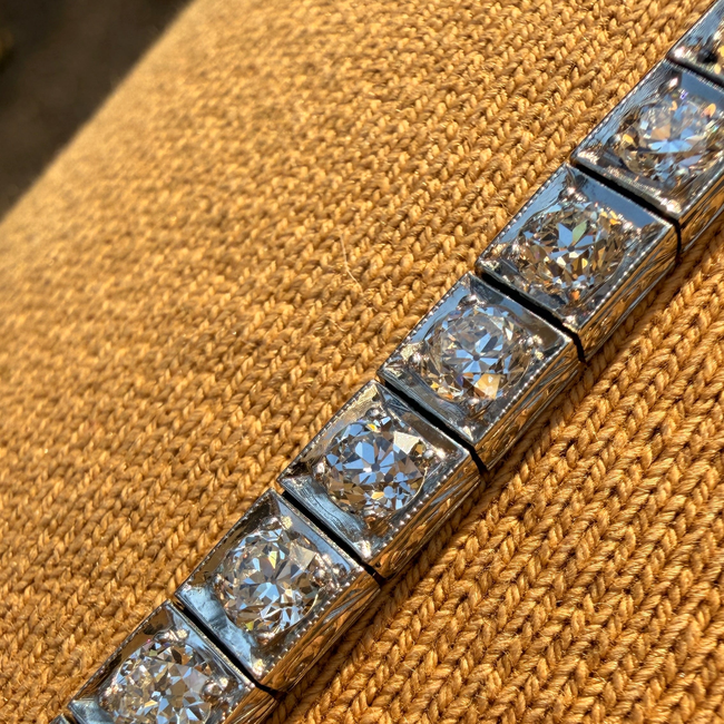 Antique Platinum approx 6ctw Old Mine Cut Diamond and European Cut Diamond Line bracelet, 6.5 inch-gallery-57097528377659