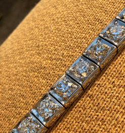 Antique Platinum approx 6ctw Old Mine Cut Diamond and European Cut Diamond Line bracelet, 6.5 inch
