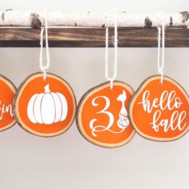 Fall Decor Ornaments Set of 4 - Tiered Tray Decor Halloween Fall Thanksgiving - Orange White Wood Sl-gallery-14526635835462