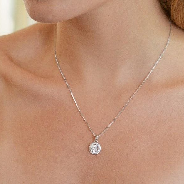 Round Halo Crystal Pendant Necklace-gallery-30351764652090