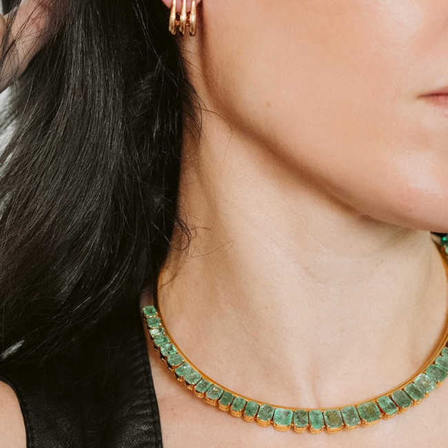 Vintage yellow 18K gold 29.3 ctw emerald statement collar-gallery-55157516566843