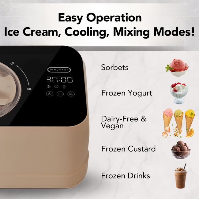 Whynter 0.8 Quart Compact Automatic Ice Cream Maker with Stainless Steel Bowl, Taupe Latte ICM-080-T-gallery-45334082191608