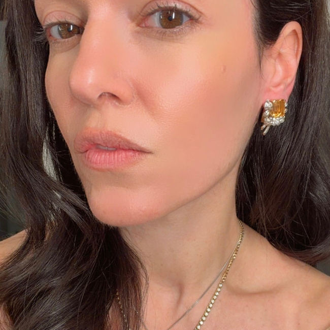 Antique Platinum and yellow 18K approx 10 ctw citrine and 1.2 ctw old mine cut diamond and rose cut -gallery-56907886428475