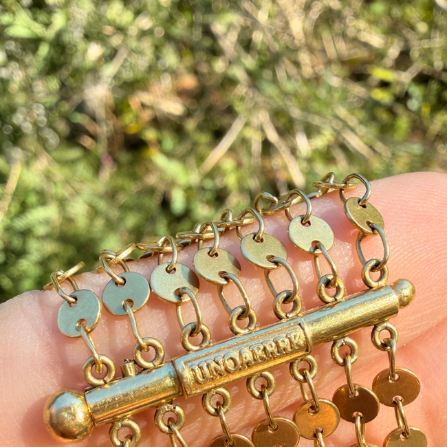 Vintage yellow 18K UnoAerre multi strand mariner link bracelet with slide clasp, 7.5 inch-gallery-56605143499067