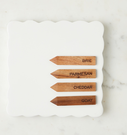 Square Scalloped Cheese Board with Cheese Markers, Small, White