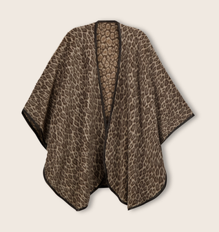 Alpaca Leopard-Print Cape with Leather Trim