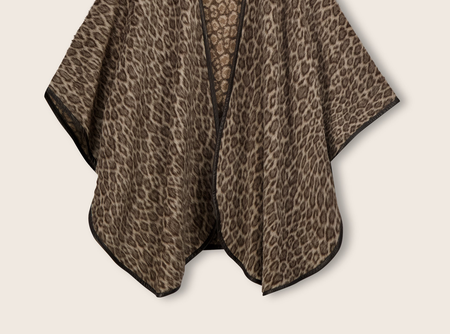 Alpaca Leopard-Print Cape with Leather Trim