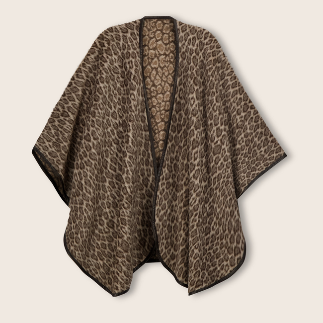 Alpaca Leopard-Print Cape with Leather Trim-gallery-46680202281240