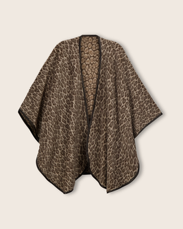 Alpaca Leopard-Print Cape with Leather Trim