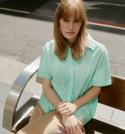 Mint Cotton Short Sleeve Button Down Shirt