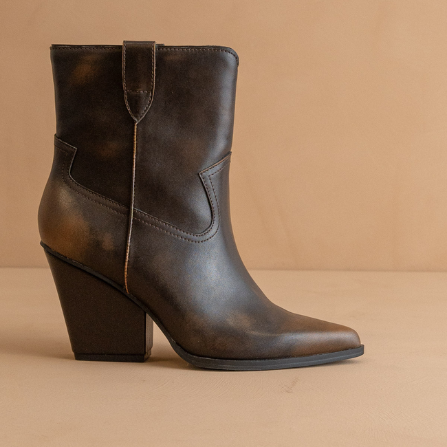 The Brooks | Coffee Two Toned Western Bootie-gallery-37488332996785