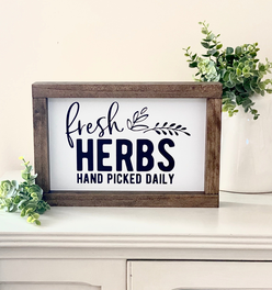 Home Garden Decor | Farmhouse Wood Sign Fresh Herbs Hand Picked Daily