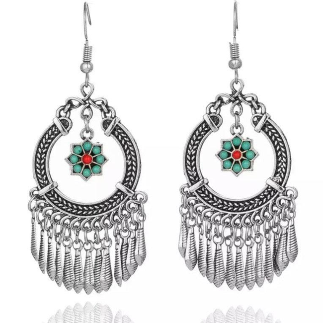 Vintage Indian Flower Tassel Boho Dangle Earrings-gallery-30352464216122