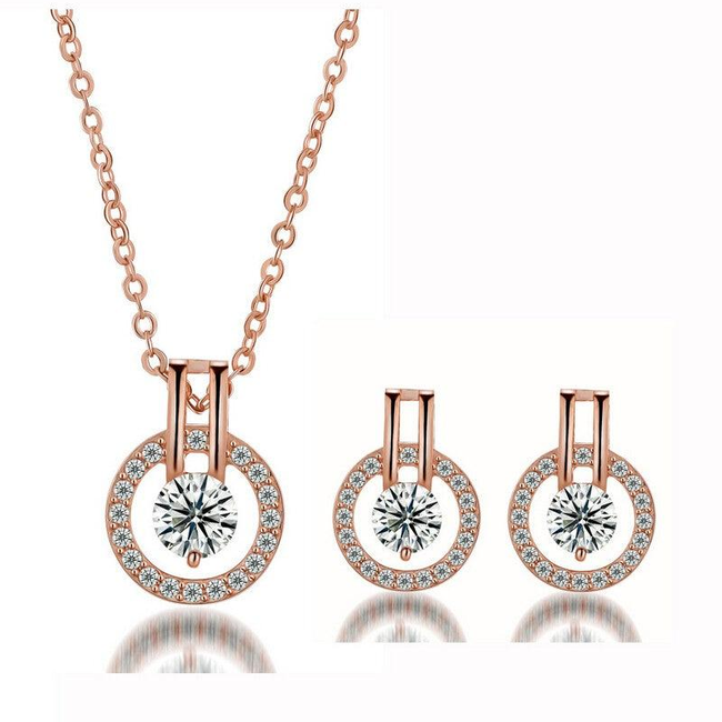 Cubic Zirconia Necklace and Earring Set-gallery-30351774220346