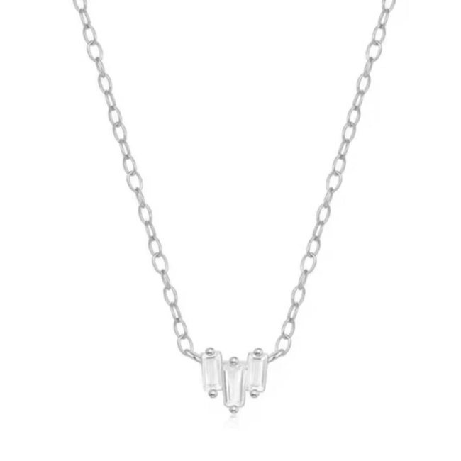 Starling Dainty Necklace with Three Emerald Cut Cubic Zirconia Stones-gallery-30351307833402