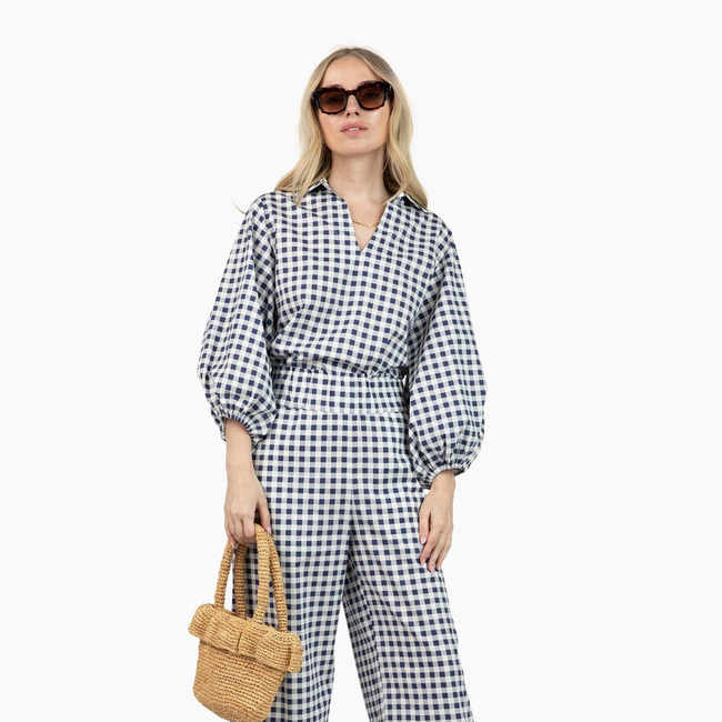 Take Pause Full-Length Set - Navy Gingham-gallery-51701924823328