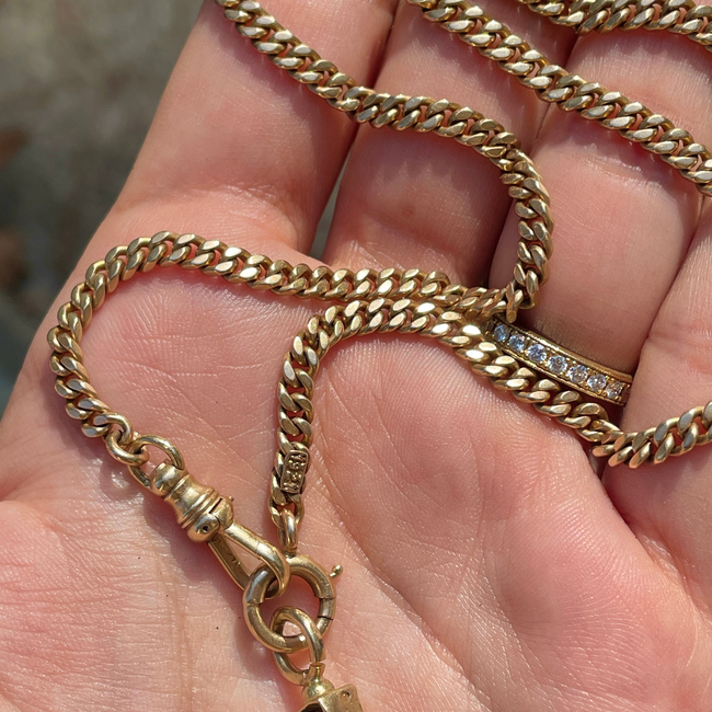 Antique yellow 14K all original flat curb watch chain, 19.5 inch-gallery-49155870392635