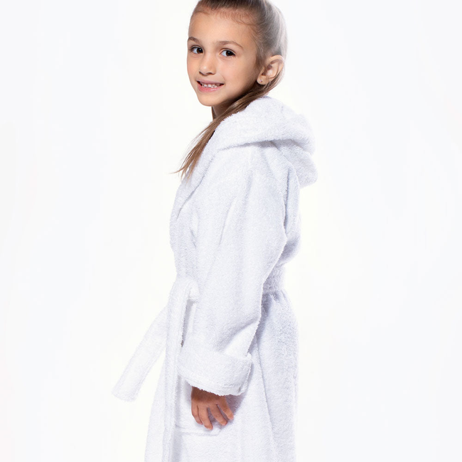 100% Turkish Cotton White Hooded Terry Kid's Bathrobe-gallery-46194270372099