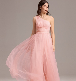 ever ARCADIA|Chic A-Line One-Shoulder Tulle Maxi Bridesmaid Dress