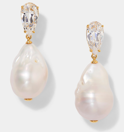 LONDON BAROQUE FRESHWATER PEARL AND CZ DROP EARRINGS