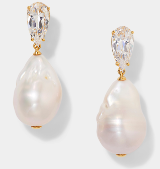 LONDON BAROQUE FRESHWATER PEARL AND CZ DROP EARRINGS