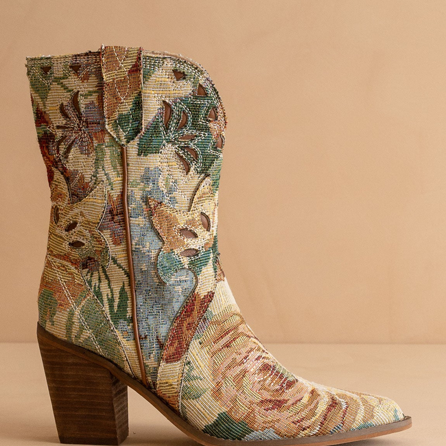 The Sorrel | Vintage Floral Print Western Bootie-gallery-37488357441713