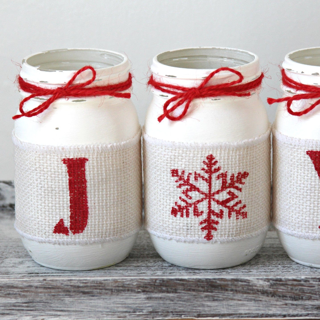 Rustic Christmas Table Centerpiece JOY - White and Red JOY Table Decor-gallery-23219341255