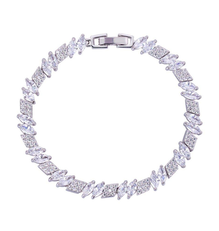Marquise and Rhomboid Cubic Zirconia Tennis Bracelet with White Diamond Cubic Zirconia
